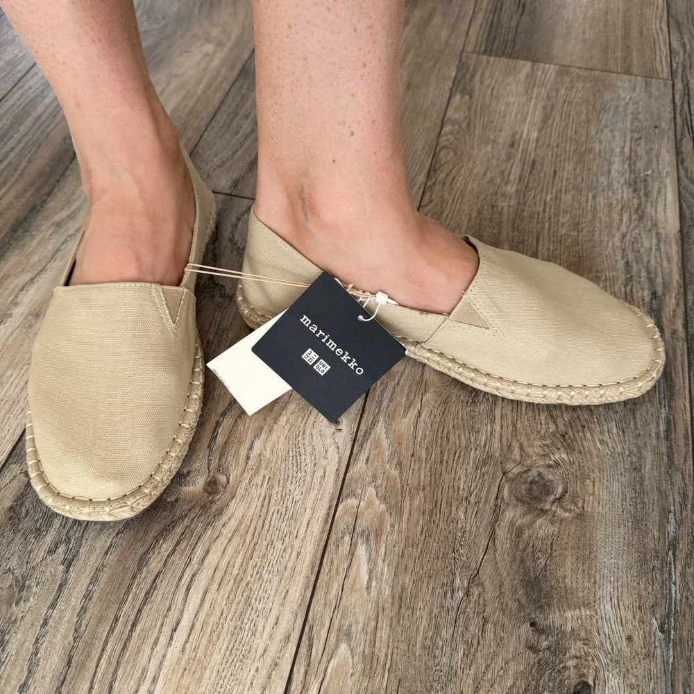 Marimekko x Uniqlo Espadrilles‎ Beige Canvas Slip-On Flats L New